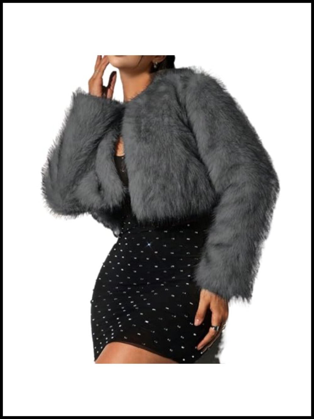 Women's Faux Fur Jacket Long Sleeve Cropped Coat Open Front Shaggy Outerwear